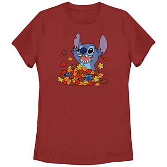 Disney's Lilo & Stitch Juniors' Leaf Pile Fun Stitch Graphic Tee