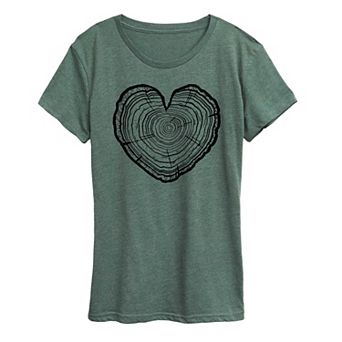 Women's Tree Cross Section Heart Graphic Tee