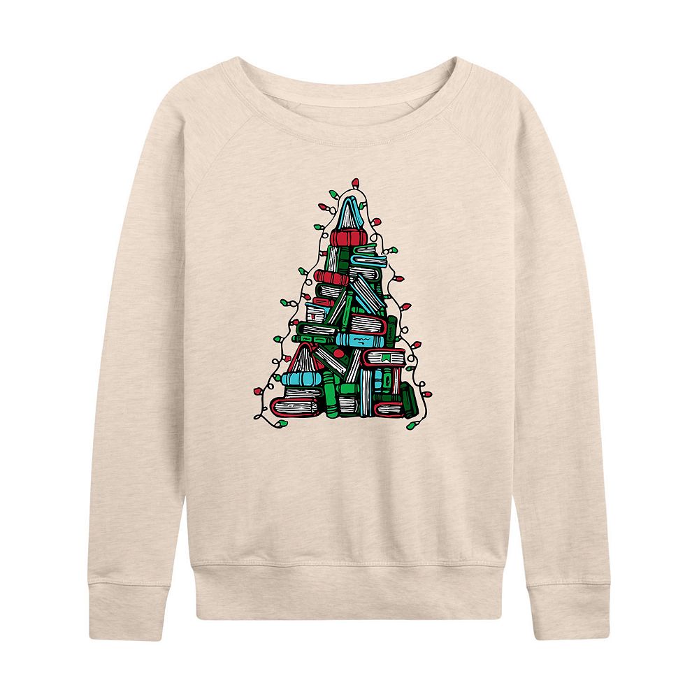 Women's Book Christmas Tree Lights French Terry Long Sleeve Tee