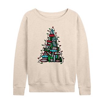 Women's Book Christmas Tree Lights French Terry Long Sleeve Tee