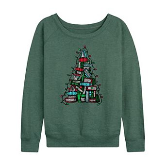 Women's Book Christmas Tree Lights French Terry Long Sleeve Tee