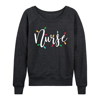 Women's Nurse Christmas Lights French Terry Long Sleeve Tee