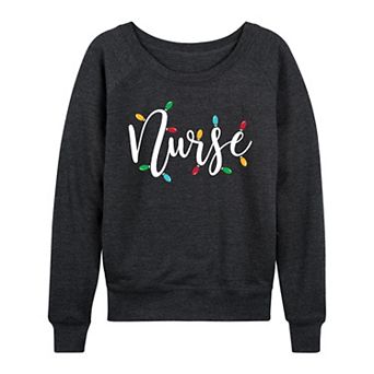 Women's Nurse Christmas Lights French Terry Long Sleeve Tee