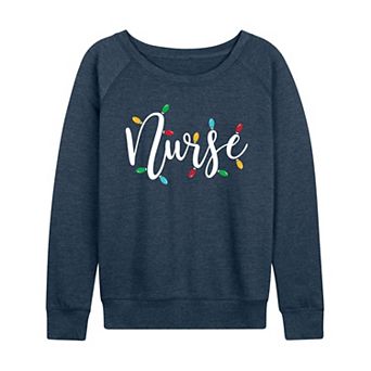Women's Nurse Christmas Lights French Terry Long Sleeve Tee