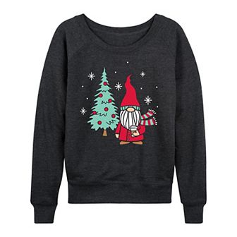Women's Christmas Gnome Tree French Terry Long Sleeve Tee