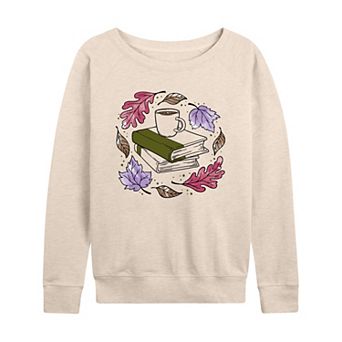 Women's Autumn Books Leaves French Terry Long Sleeve Tee