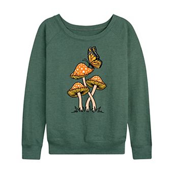 Women's Mushrooms With Butterfly French Terry Long Sleeve Tee