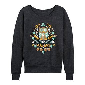Women's Scandinavian Folk Owl French Terry Long Sleeve Tee