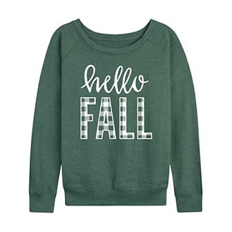 Women's Hello Fall Plaid French Terry Long Sleeve Tee
