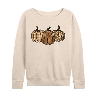 Women's Brown Plaid Pumpkins French Terry Long Sleeve Tee