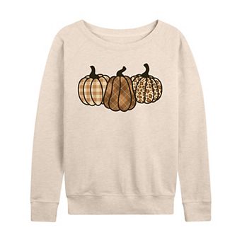 Women's Brown Plaid Pumpkins French Terry Long Sleeve Tee