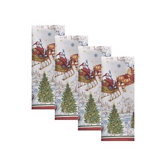 Elrene Home Fashions Santa’s Snowy Sleighride Napkins, Set of 4