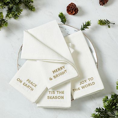 Elrene Home Fashions Joyful Sentiment Embroidered Napkins, Set of 4, 17"x17"