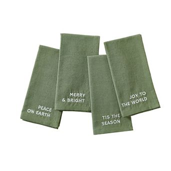 Elrene Home Fashions Joyful Sentiment Embroidered Napkins, Set of 4, 17"x17"