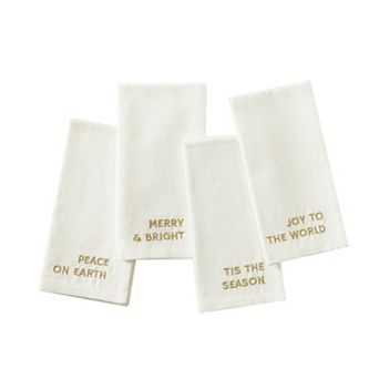 Elrene Home Fashions Joyful Sentiment Embroidered Napkins, Set of 4, 17"x17"
