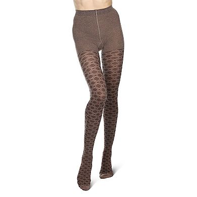 Diamond Patterned Cotton Blend Sweater Tights