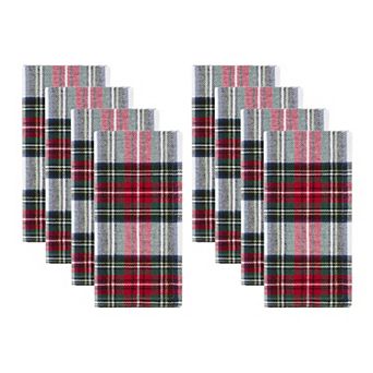 Elrene Home Fashions Christmas Classic Holiday Plaid Cotton Napkin Set of 8