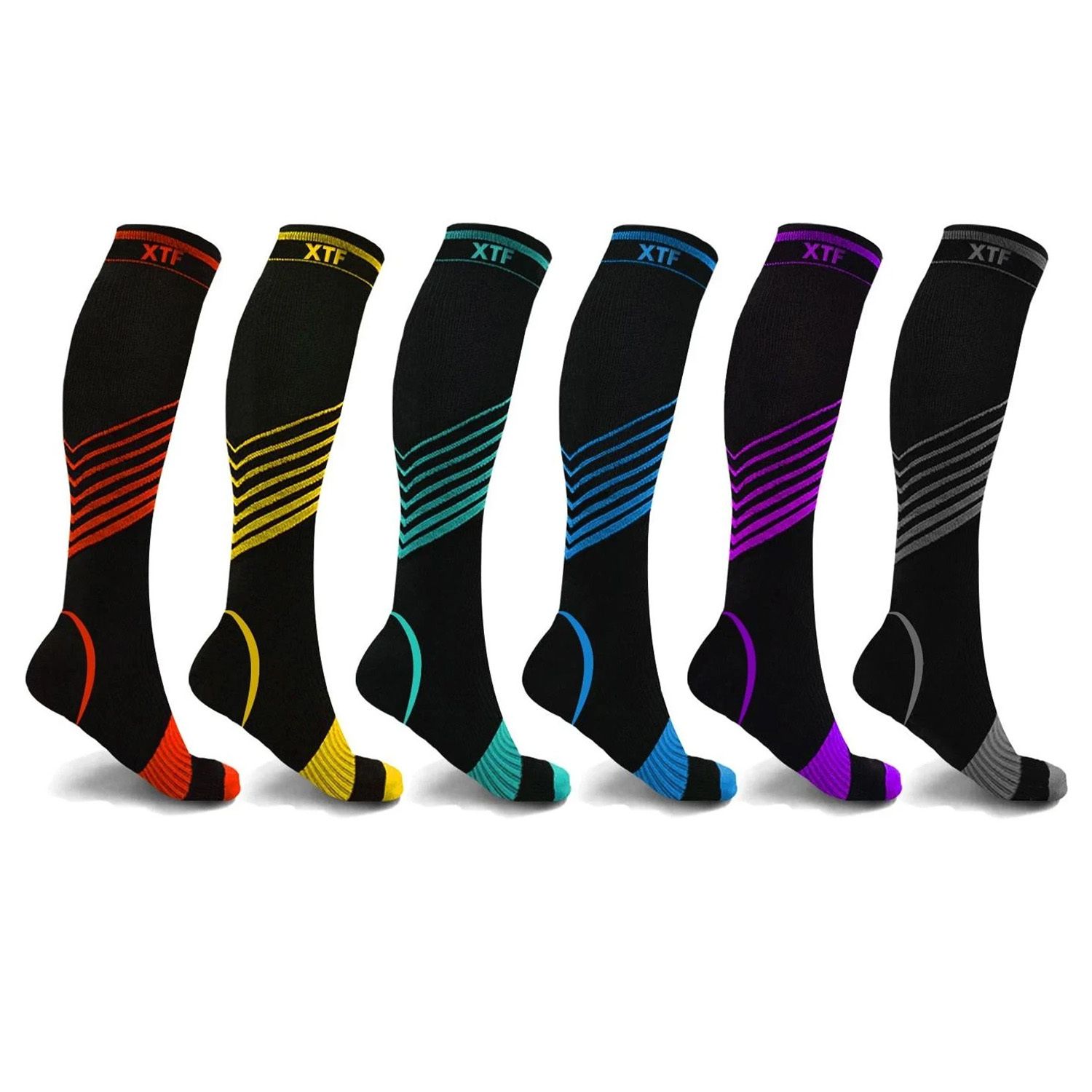 2 Pair Solid Cotton Blend Graduated Compression Socks