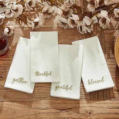 Elrene Home Fashions Harvest Sentiment Embroidered Napkins, Set of 4, 17"x17"