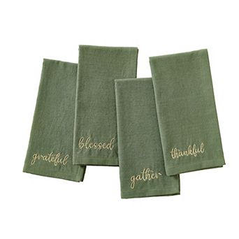 Elrene Home Fashions Harvest Sentiment Embroidered Napkins, Set of 4, 17"x17"