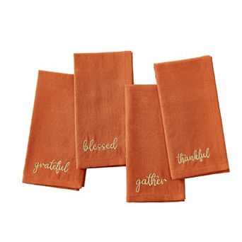 Elrene Home Fashions Harvest Sentiment Embroidered Napkins, Set of 4, 17"x17"