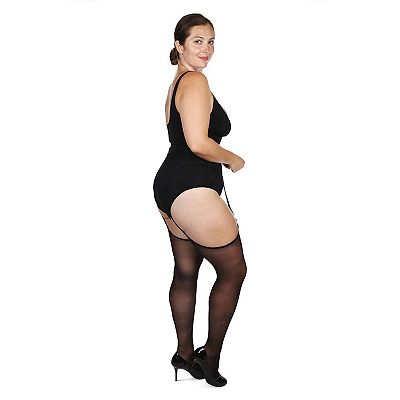 Plus Size Curvy Suspender Lace Trim Pantyhose - Main Image