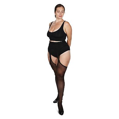 Plus Size Curvy Suspender Lace Trim Pantyhose