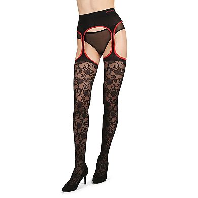 Women's Secret Garden Suspender 30 Denier Sheer Pantyhose