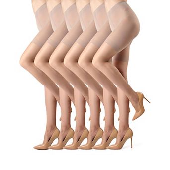 6 Pack Women's Crystal Sheer Shaper 12 Denier Longline Pantyhose