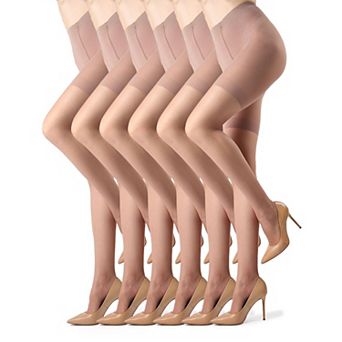 6 Pack Women's Crystal Sheer Shaper 12 Denier Longline Pantyhose