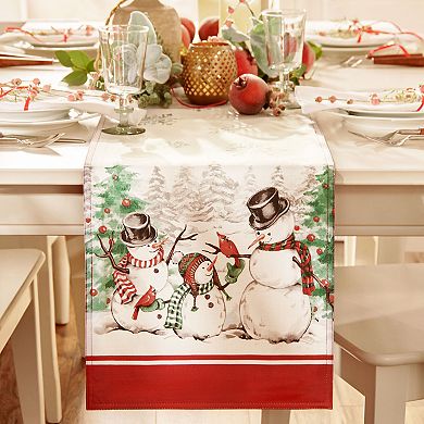 Elrene Home Fashions Snowman Winterland Holiday Snowflake Table Runner, 13"X70"