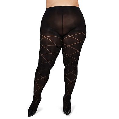 Diamond Opaque Plus Size Curvy Control Top Tights