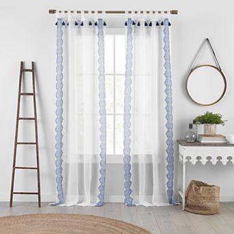 Elrene Home Fashions Shilo Boho Sheer Tab Top Window Curtain Panel with Tassels