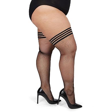 Plus Size Curvy Backseam Fishnet Thigh High Stocking