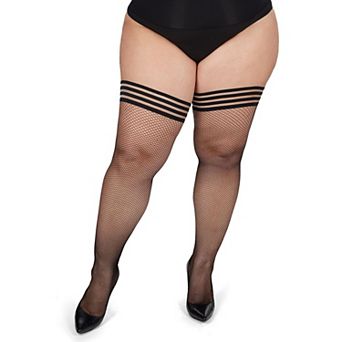 Plus Size Curvy Backseam Fishnet Thigh High Stocking