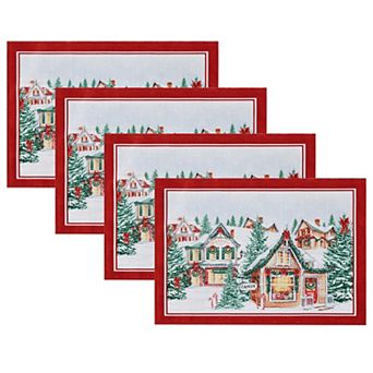 Elrene Home Fashions Storybook Christmas Village Holiday Placemat Set of 4, 13"x19"