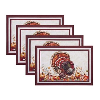 Elrene Home Fashions Autumn Heritage Turkey Engineered Placemats, Set of 4
