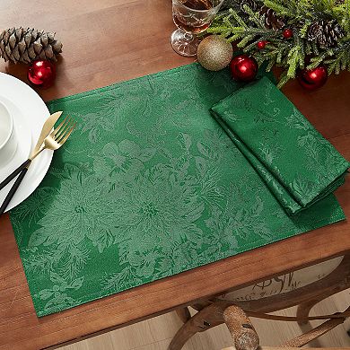 Elrene Home Fashions Poinsettia Elegance Jacquard Holiday Placemat, Set of 4