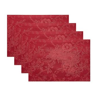 Elrene Home Fashions Poinsettia Elegance Jacquard Holiday Placemat, Set of 4
