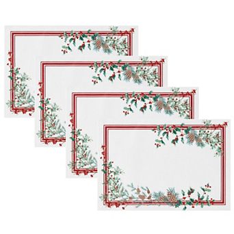 Elrene Home Fashions Winter Holiday Berry Fabric Placemat Set of 4