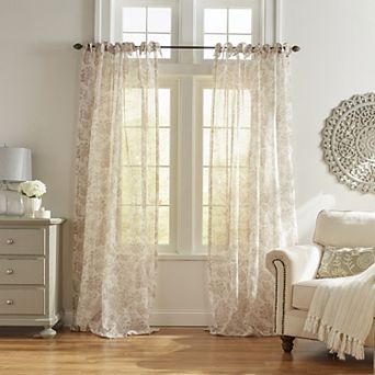 Elrene Home Fashions Westport Floral Tie-Top Sheer Window Curtain