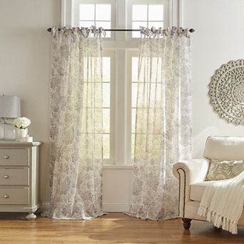 Elrene Home Fashions Westport Floral Tie-Top Sheer Window Curtain