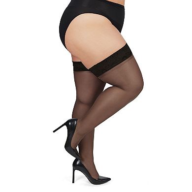 Plus Size Curvy Silky Sheer Lace Top Thigh High Stocking