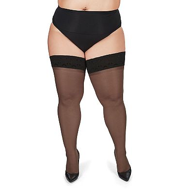 Plus Size Curvy Silky Sheer Lace Top Thigh High Stocking