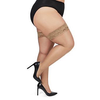 Plus Size Curvy Silky Sheer Lace Top Thigh High Stocking