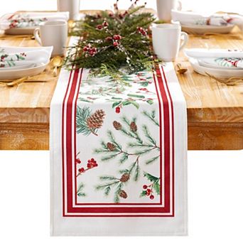 Elrene Home Fashions Winter Holiday Berry Fabric Table Runner, 13"X70"