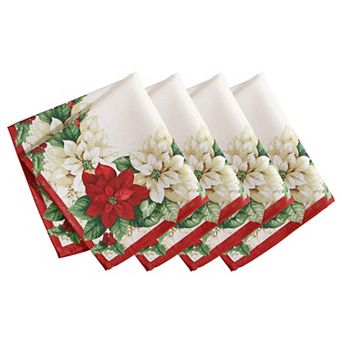 Elrene Home Fashions Red and White Poinsettias Napkin, Set of 4