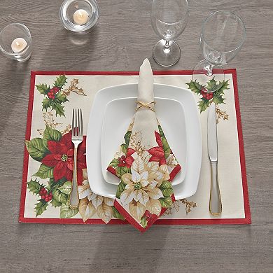 Elrene Home Fashions Red and White Poinsettias Napkin, Set of 4
