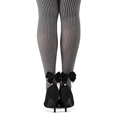 Houndstooth Pearl Bow Opaque Tights