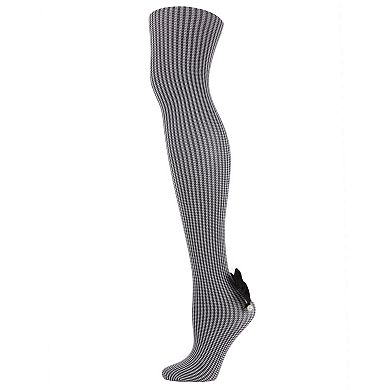 Houndstooth Pearl Bow Opaque Tights